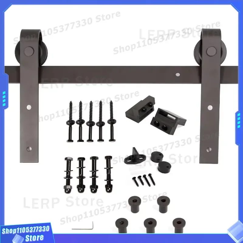 Black American Style Barn Door Hardware Kit Heavy Duty Sliding Track System Accessories for Wooden Interior Closet Partition