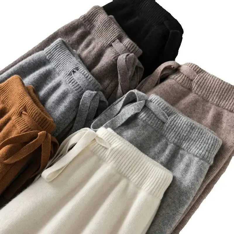 2024 New Thickened Wide Leg Pants Women's Casual Loose Four-Flat Straight Trouser High Waist Draped Wool Knitted Floor-Mopping