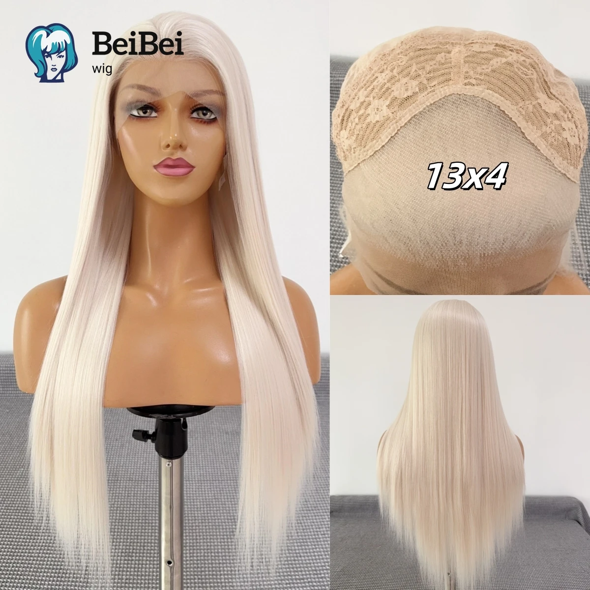 

13*4 Platinum Lace Front Wig for Fashion General 26 Inch HD Lace Frontal Long Straight High Quality Synthetic Wigs for Cosplay