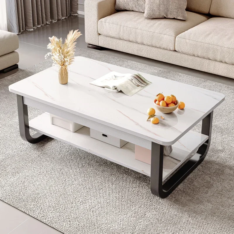 Double Layer Coffee Tea Table Minimalist Modern Sofa Side End Table Square Design for Small Living Room Compact Home