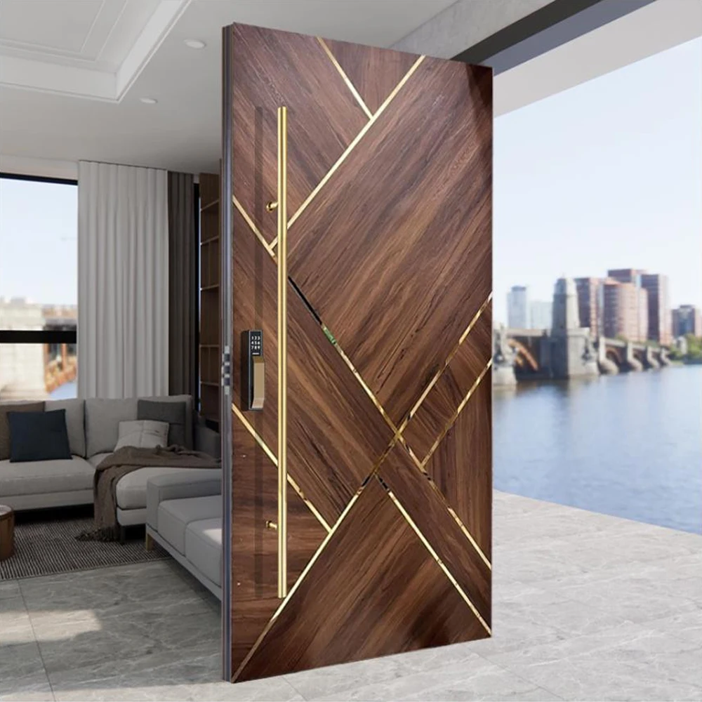 Hurricane Custom Villa Big Black Solid Wood Entry Modern Wooden Long Handle Front Entrance Pivot Door