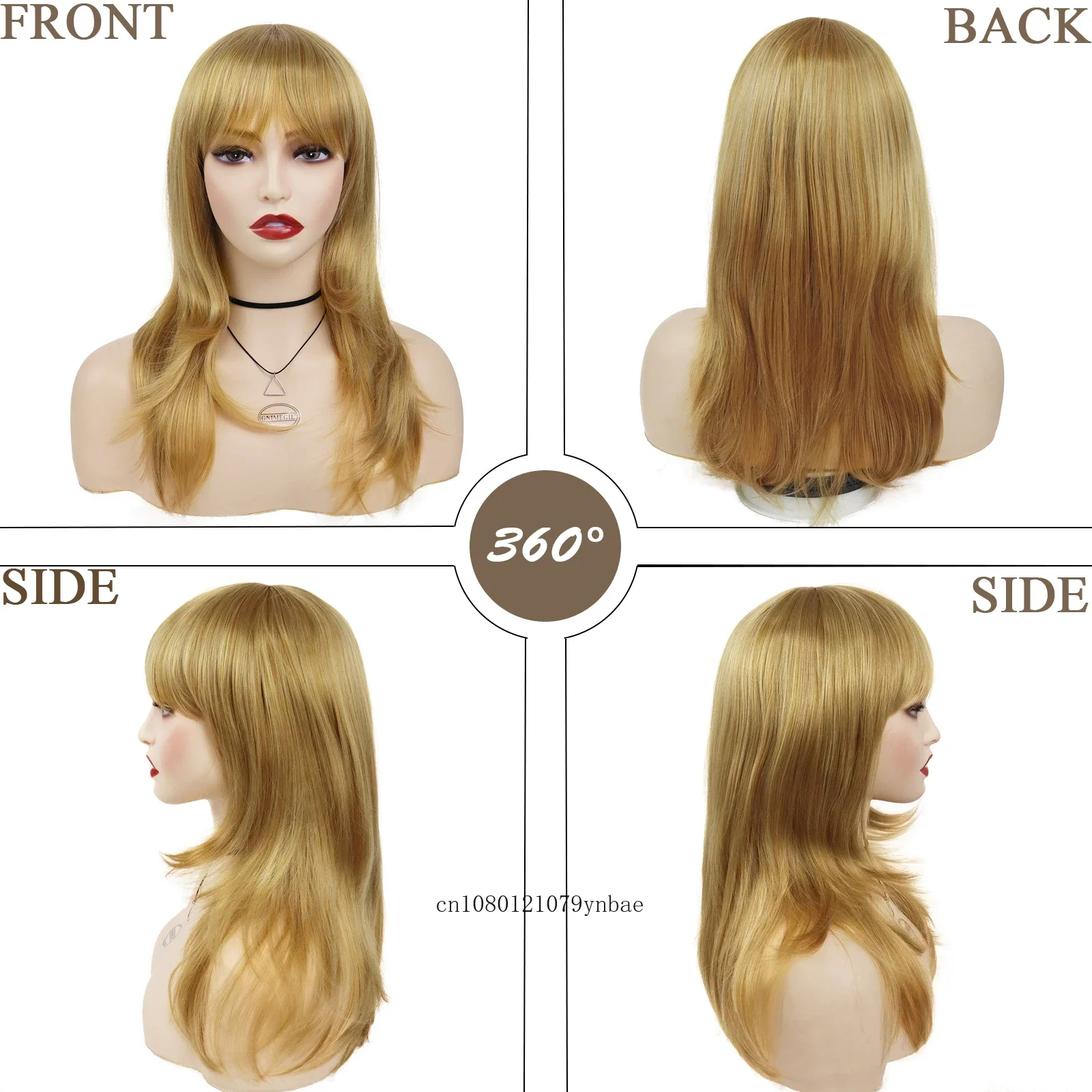 Blonde Natural Straight Wigs Synthetic Long Blond Wig with Bangs for Women Girls Daily Party Cosplay Halloween Heat Resistant