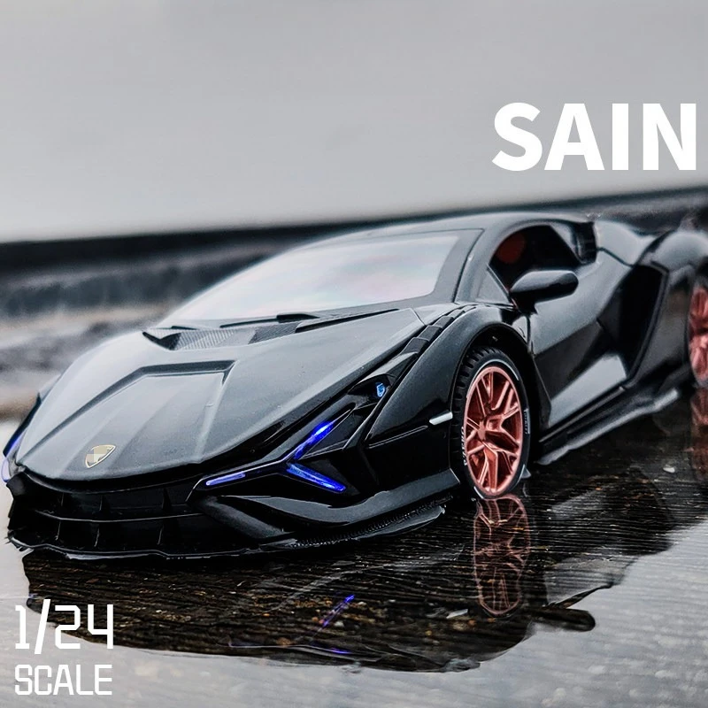

1:24 Sian FKP37 Sports car Simulation Diecast Metal Alloy Model car Sound Light Pull Back Collection Kids Toy Gifts