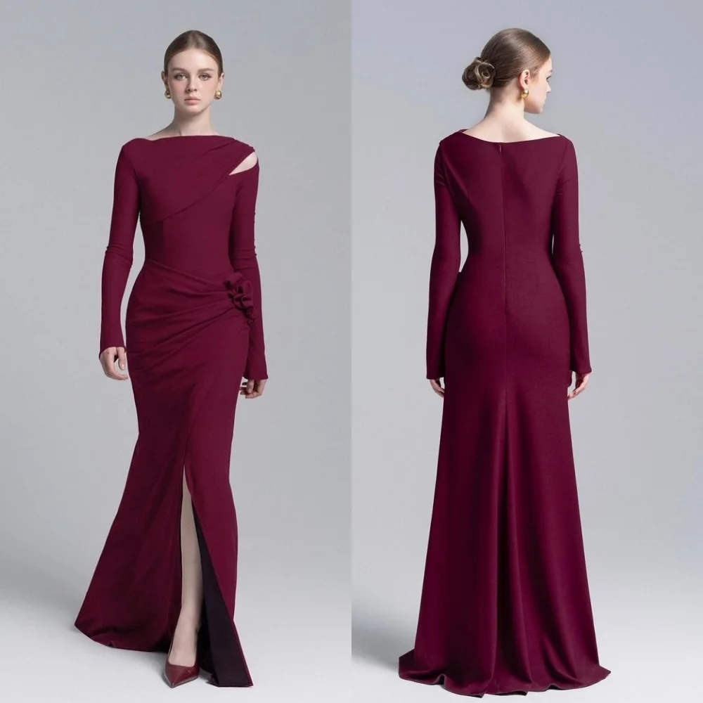Maßgeschneiderte lange Kleider im Meerjungfrau-Stil mit Jersey-Falten, maßgeschneiderter Anlass, schlichtes, elegantes Partykleid, hochwertiges Hochzeitsgast-Temperament