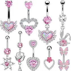 1PCS Heart Belly Button Rings Pink 14G Women Fashion Bunny Belly Ring Dangle Cz Butterfly Navel Piercing Barbell Pircing Ombligo
