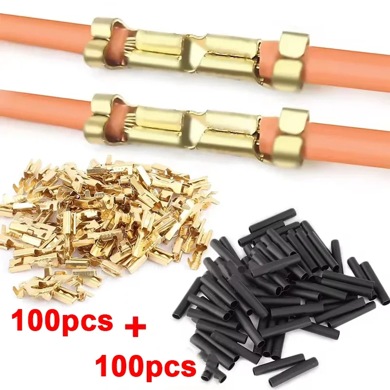100 Sets U-Shaped Electrical Wire Connectors Set Crimp Terminals Block for Wiring Cable Lock Heat Shrink Tube Kits