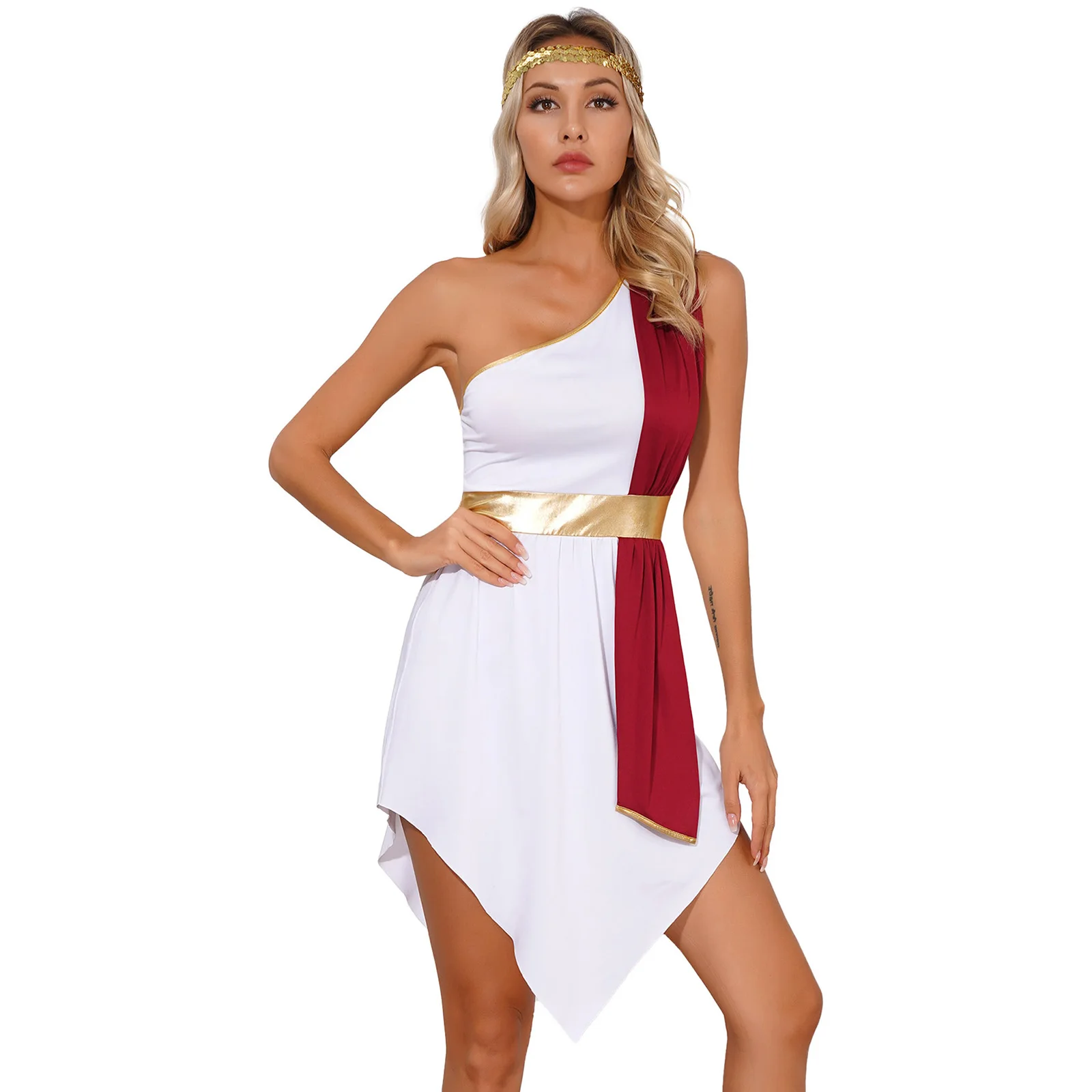 Womens Liturgical Praise Church Worship Costume Ancient Greek God Roman Princess Mythology Cosplay Dress with Sequin Headband