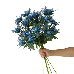 1pc Artificial Eryngium Thistles Bunch Simulation Flowers Plants 3-Fork Wedding Party DIY Craft Bouquet Centerpieces Light Blue