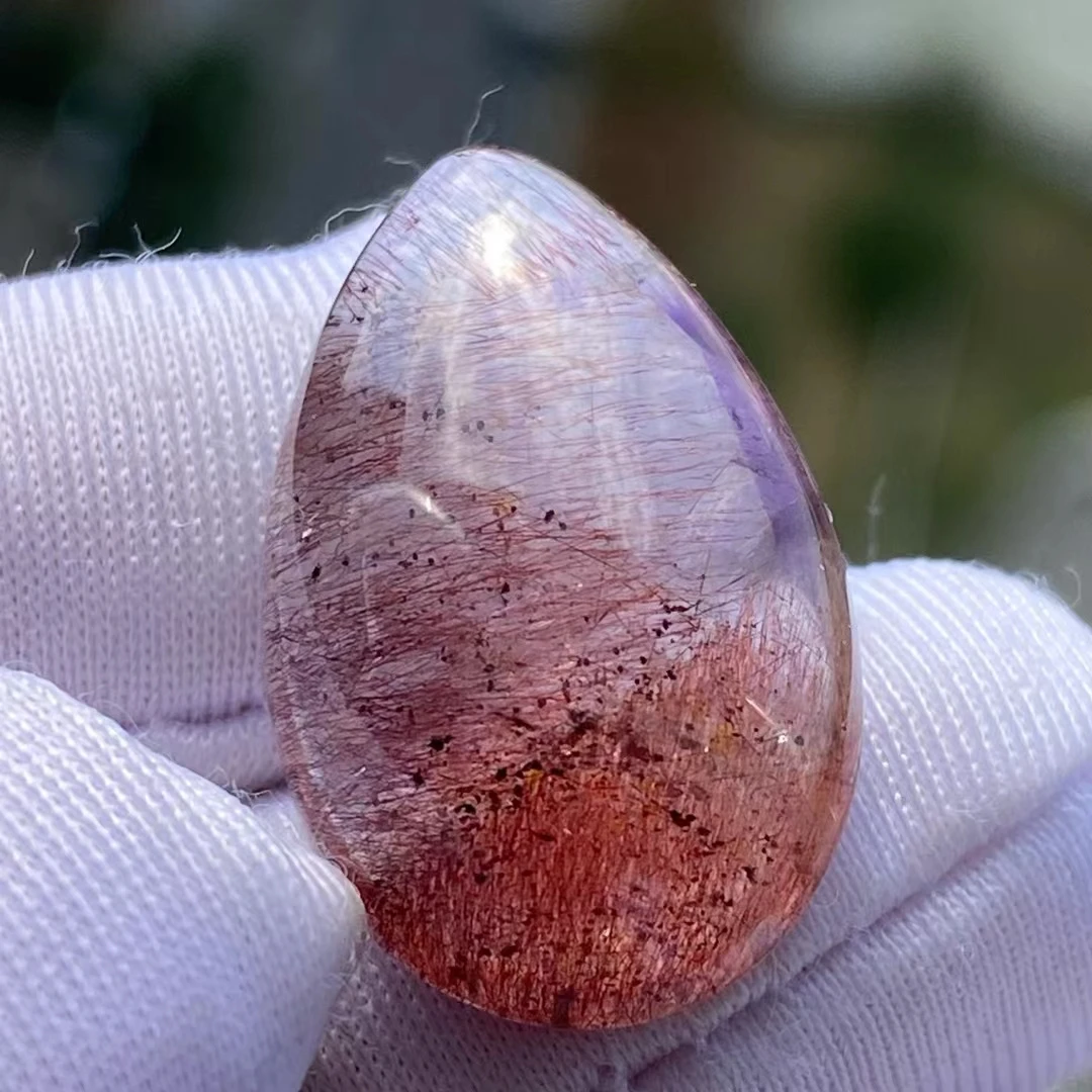 Natural Red Super Seven 7 Rutilated Quartz Pendant Water Drop 23*14*7mm Brazil Super Seven Necklace AAAAA