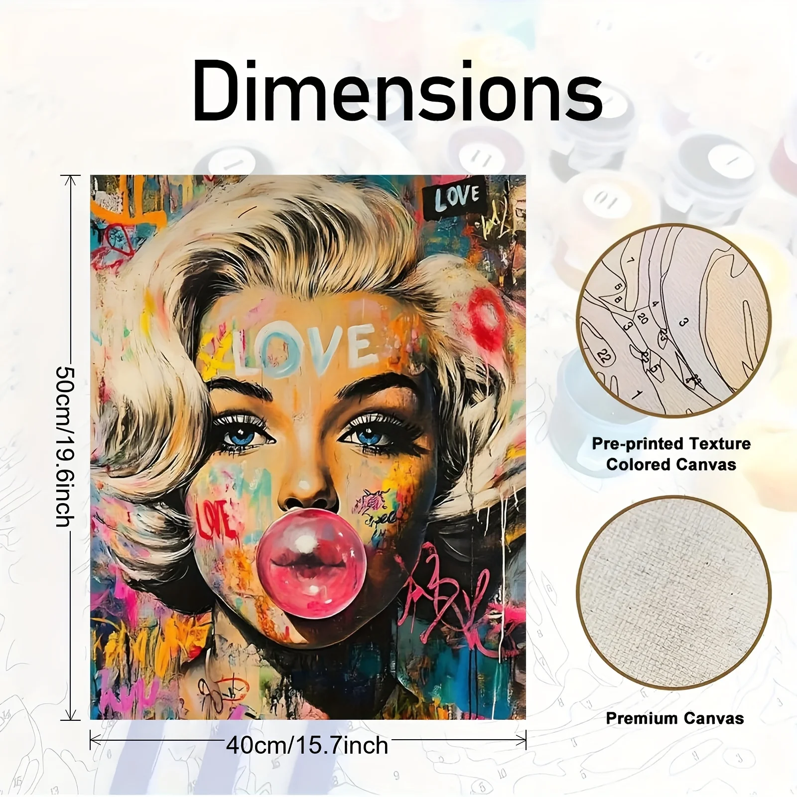 [2D Flat Frameless] [Professional Art Use] 1pc, Bubble Blowing Pop Girl Love Bubble Art Style, Digital Oil Painting Set, Home De