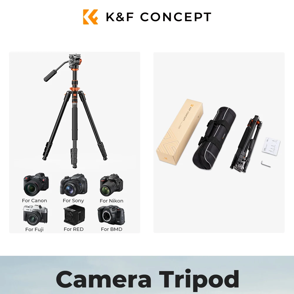 

K&F CONCEPT Camera Tripod 360° Panoramic +90°/-90° Tilt Shooting 60cm to 202cm Multi Height Adjustable, Detachable Monopod