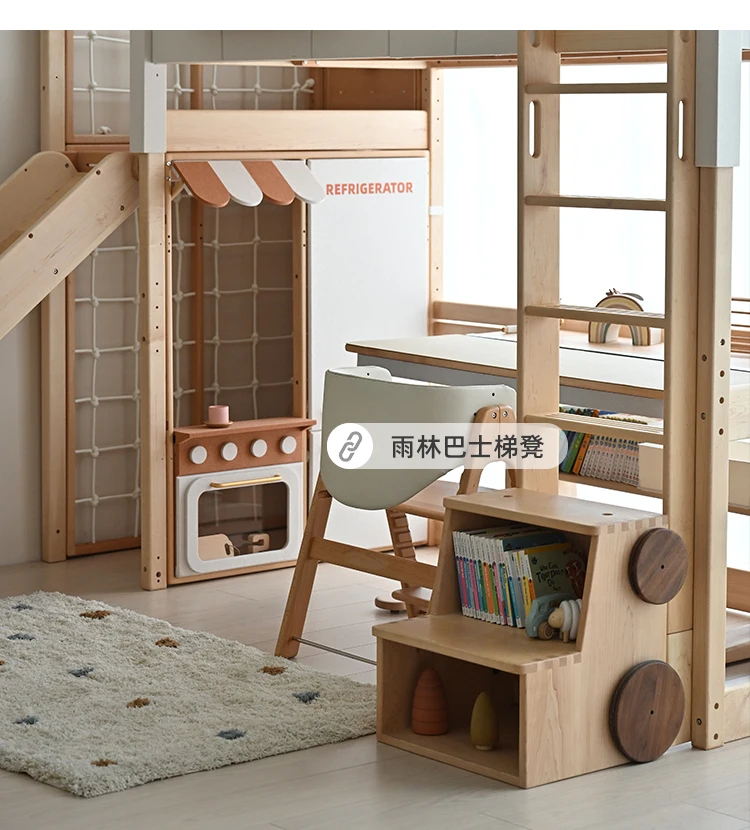 بيت شجرة، سرير أطفال من الخشب الصلب نصف ارتفاع، بيت لعب متعدد الأوضاع، خزانة منزلقة، أسرة بطابقين علوية وسفلية
