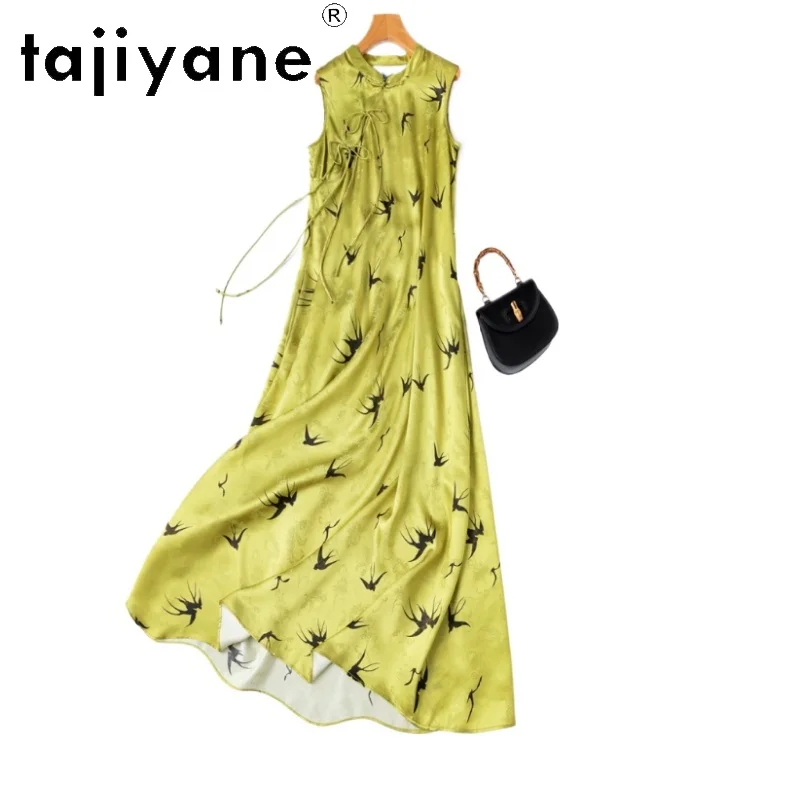 

TAJIYANE 100% Mulberry Silk Dress Woman Summer 2025 Vacation Maxi Long Dresses Elegant Sleeveless Frocks Ladies Clothes Vestidos
