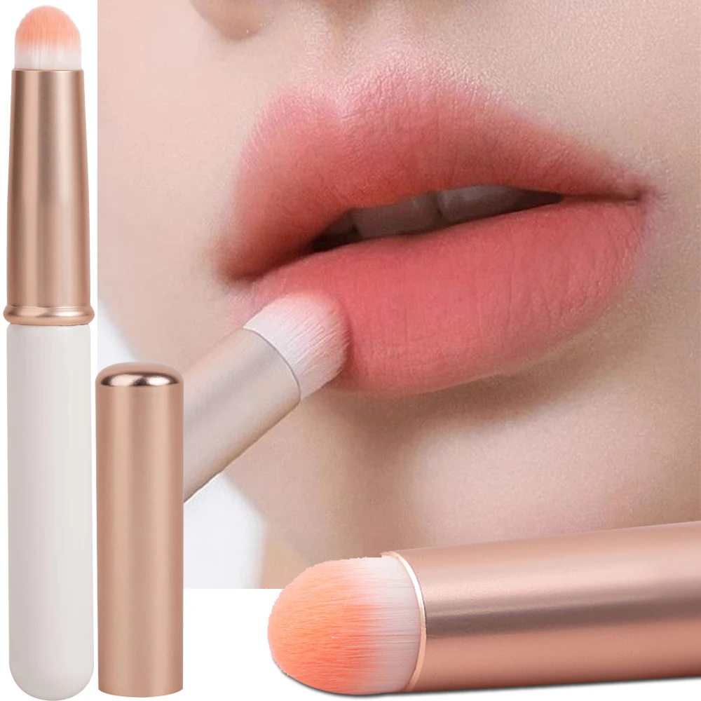 1-3PCS Mini Round Head Lip Brush with Cover Professional Portable Concealer Smudge Brushes Fiber Lips Smudging Brush Makeup Tool