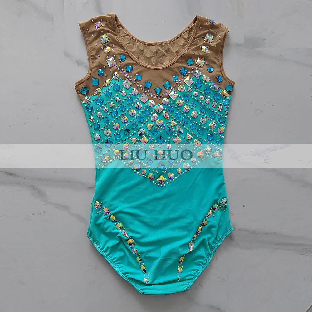 LIUHUO ปรับแต่งผู้หญิงเครื่องแต่งกายจังหวะยิมนาสติก Leotards การแข่งขันสเก็ตน้ําแข็งชุดสีฟ้าวัยรุ่นโมเดิร์น