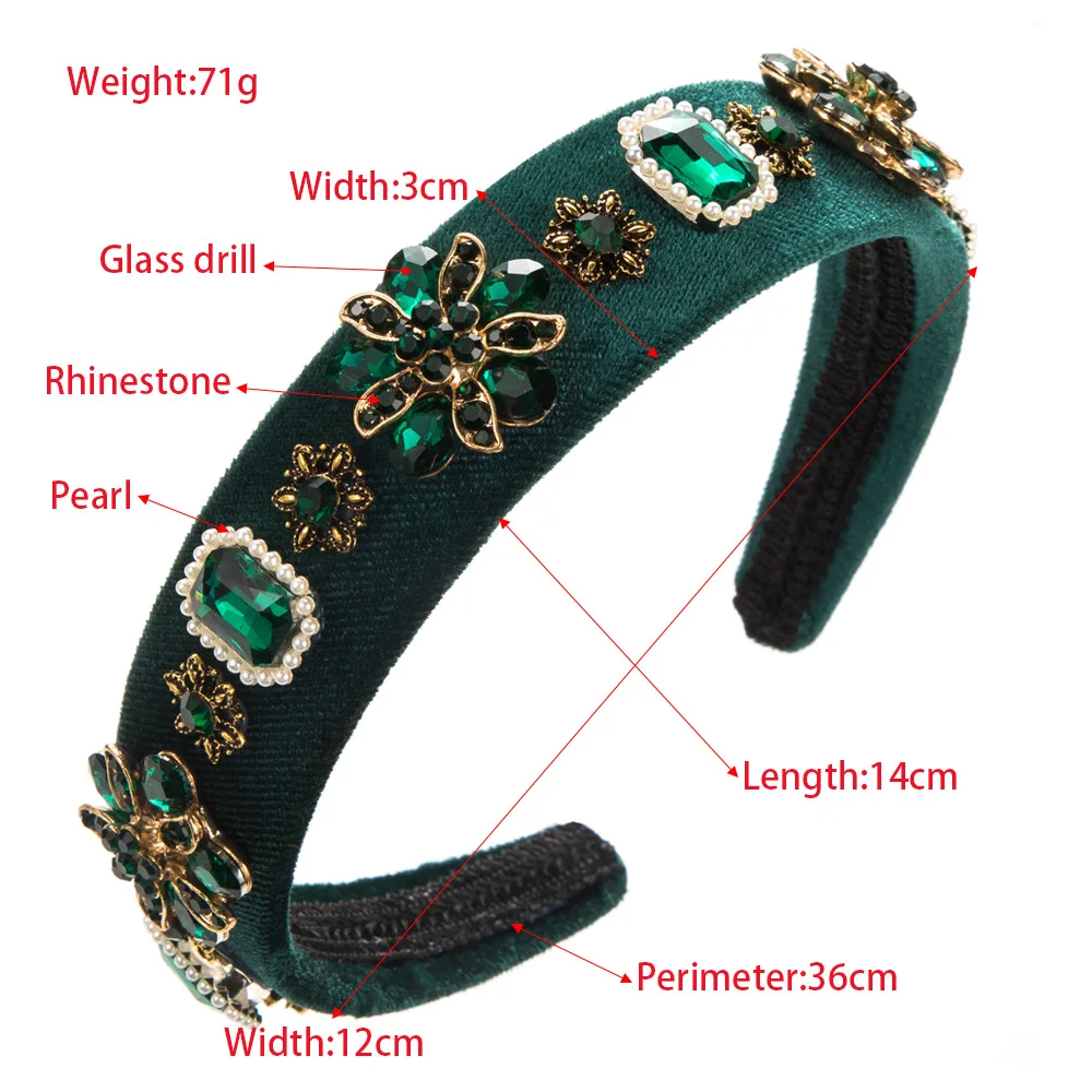 European and American Vintage Court Style Flower Headband Fashion Elegant High-Grade Flannel Rhinestone Pearl Hair Accessories