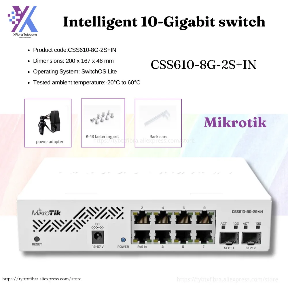 

Mikrotik CSS610-8G-2S+IN 8*1G Ethernet и 2 порта SFP+ для коммутатора подключения волокна 10G Интеллектуальный 10-гигабитный коммутатор