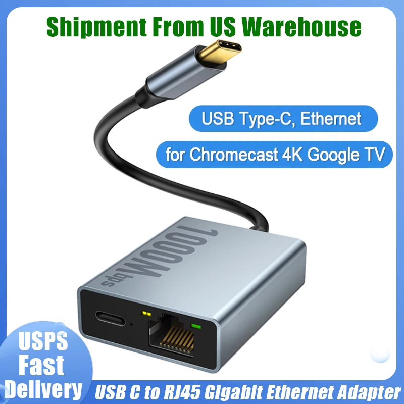 

Ethernet-адаптер Zexmte 1000 Мбит/с для Chromecast 4K Google TV USB C Type-C до сетевой карты 1000 Мбит/с для ПК, ТВ, iPad, устройства Android