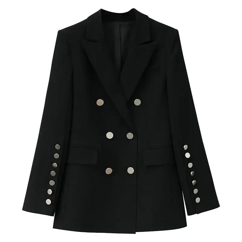 Frauen Jacke Herbst Einfarbig Weiß Schwarz Blazer Zweireiher Büro Top Anzug für Frauen Lose Übergroßen Mantel Weibliche Blazer