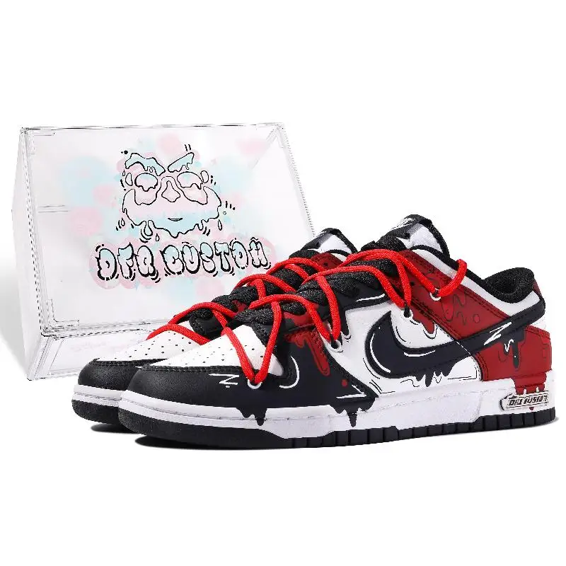 

[Custom Men's black and red fluid S-BOX]Nike Dunk ADCDAVINCI Custom, Black Red Fluid Abrasion Resistant Balance Low Top Skate