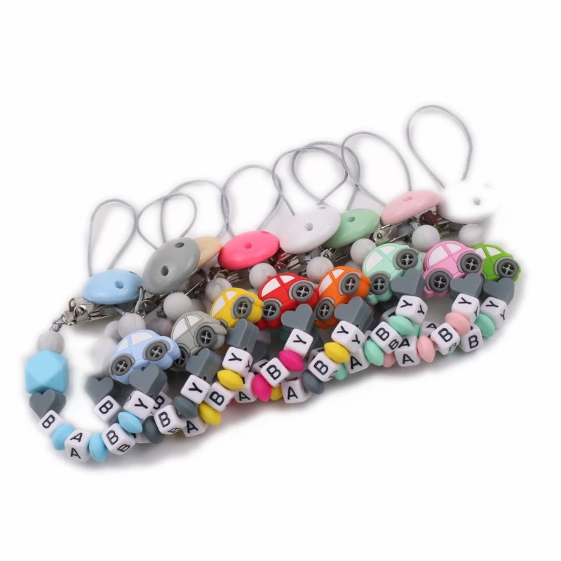 Nome personalizzato personalizzato lettera inglese Silicone auto ciuccio Clip catena massaggiagengive per bambino ciuccio alimentazione infantile giocattoli per la dentizione