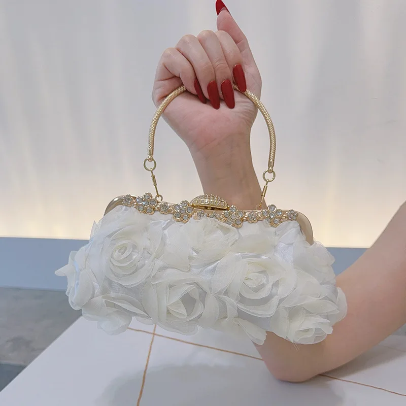 Chiffon flower dinner champagne women's cheongsam dress  chain banquet bag, handbag. - view 4