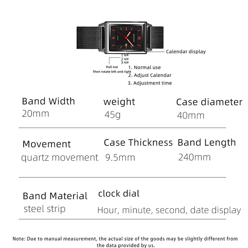 Fashion Mens Business Watches for Men Rectangle Stainless Steel Quartz Wrist Watch Man Casual Leather Watch Relogio Masculino