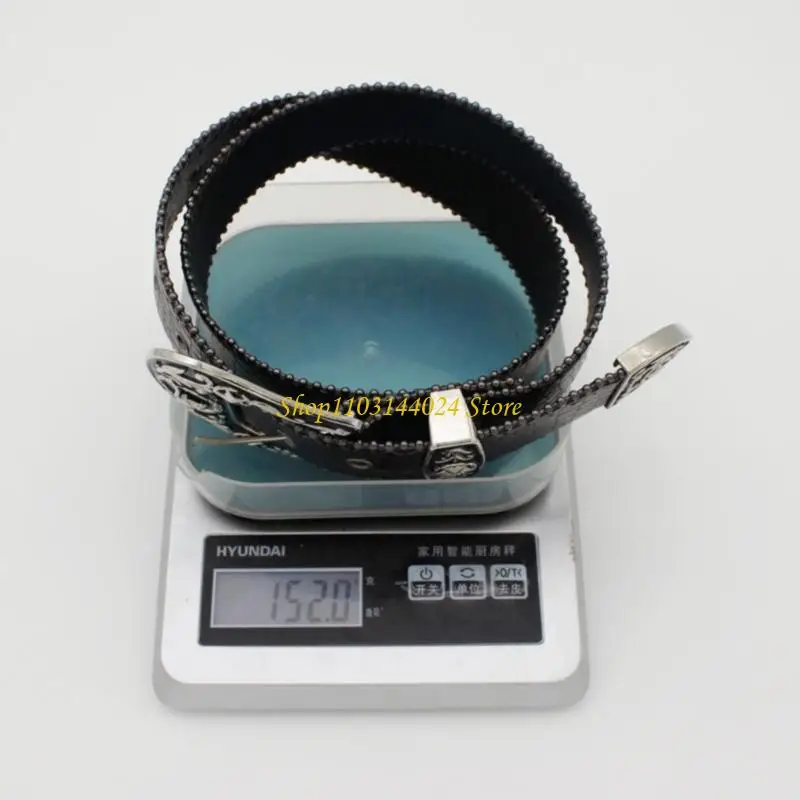 

N5KE Black Punk Rock Women's Belt For Jeans Adjustable Waistband With Metal Buckles PU Leather