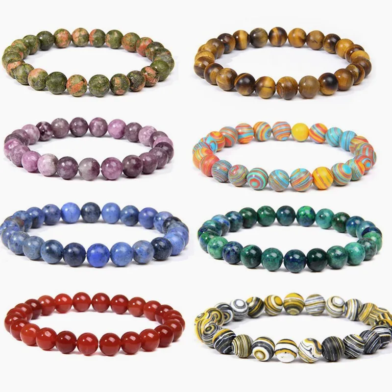 8mm Tiger Eye White Pine Agate Crystal Stone Beaded Bracelet Elastic Stretch Handmade Fashion Jewelry Gift For Women Men Unisex
