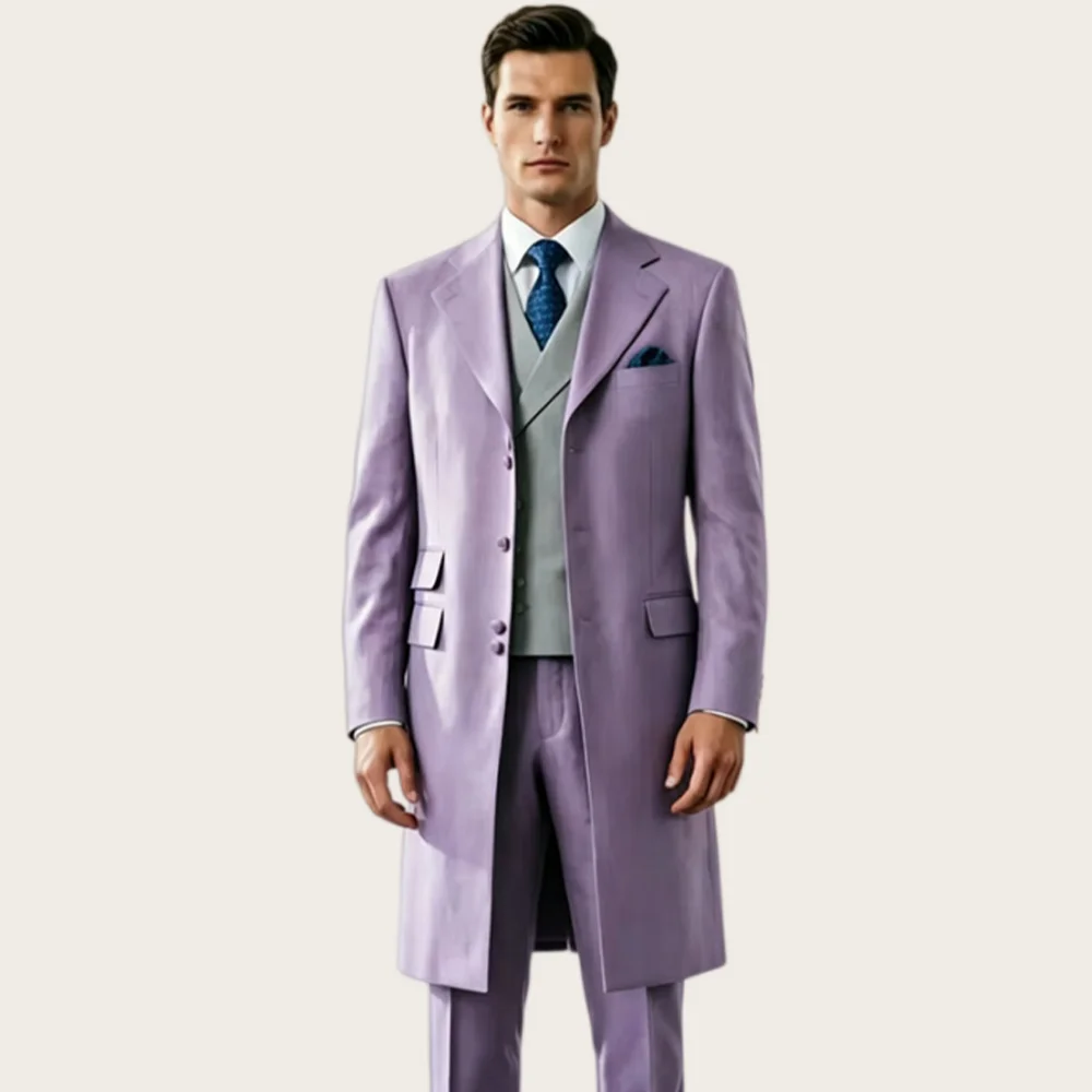 High Quality Long Men's Suits for Men Single Breasted Tuxedo Formal Prom Slim Fit Business Office Blazer Waistcoat Customized