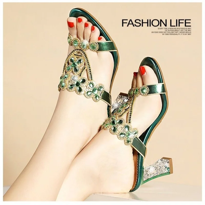 Summer Women's High Heel Slippers Open Toe High Heels Sandals Personalized Rhinestone Stiletto Sandals