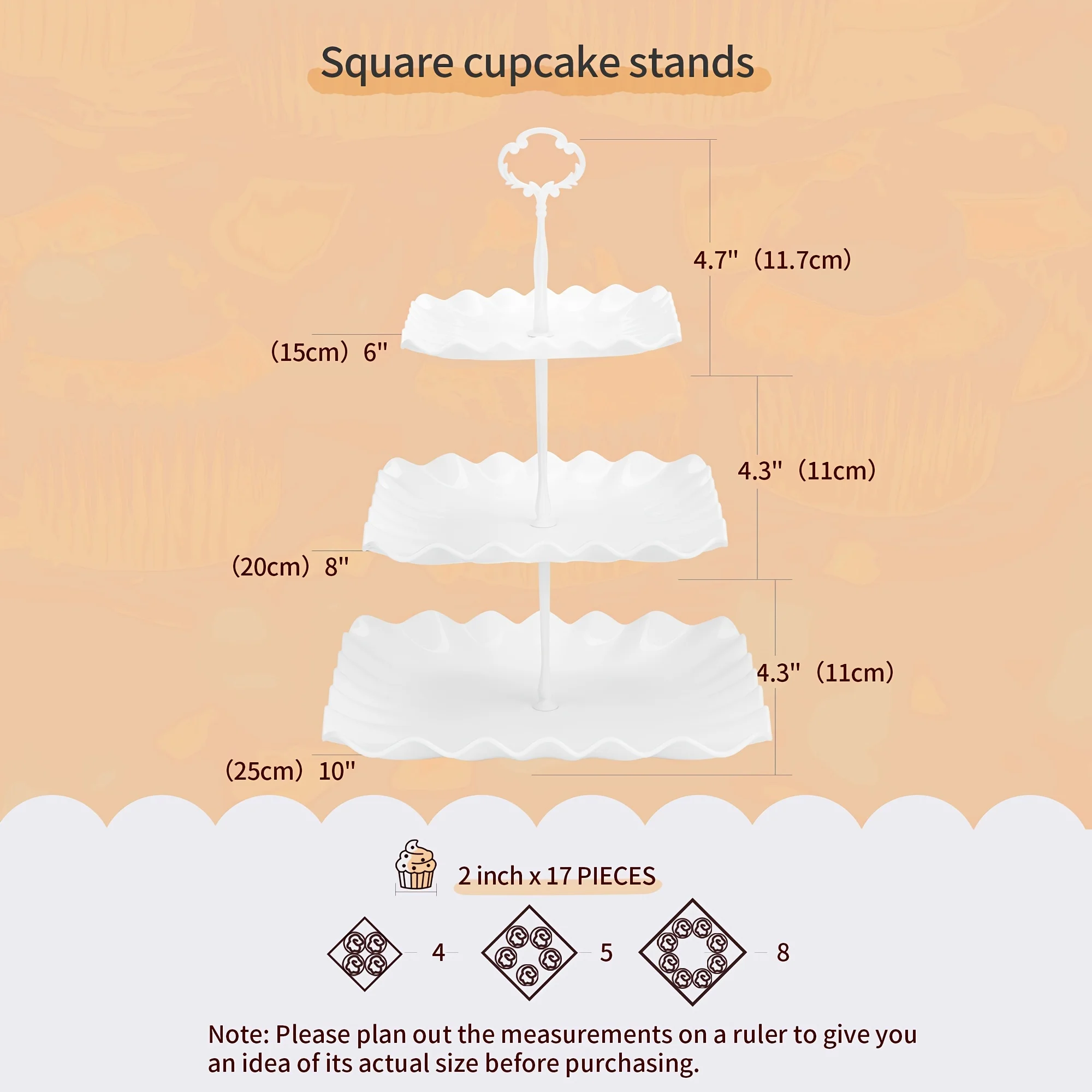 Cupcake & Dessert Stand Set - Stylish Square & Round Stands with 3-tier Display + 3 Versatile Appetizer Trays - Perfect for Wedd