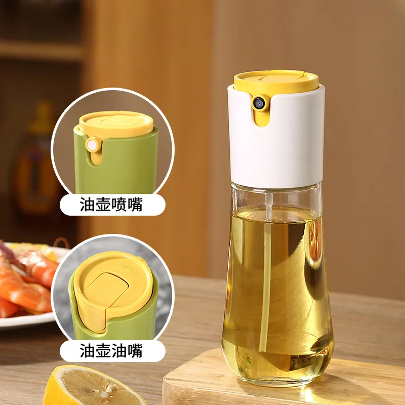 

300ml Spray Oil Bottles Kitchen Automatic Opening and Closing Transparent Seasoning Pot Household Glass Air Fryer Oil Spray Can