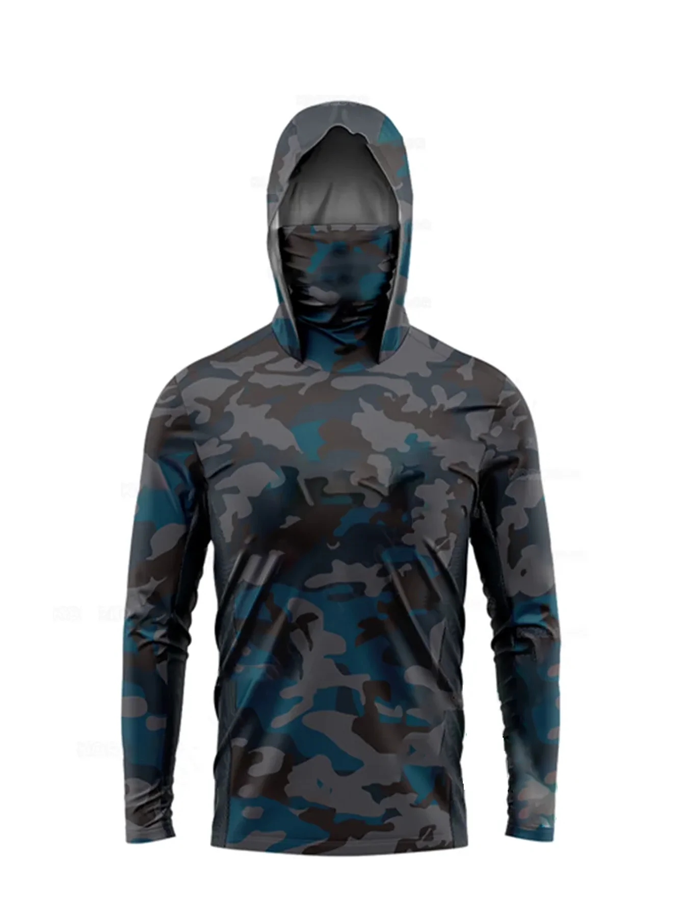 2026Men UPF50 Camo Fishing Hoodie With Built-in Face Mask Quick Dry UV Protection Long Sleeve Outdoor Hiking Cycling Sun Shirt
