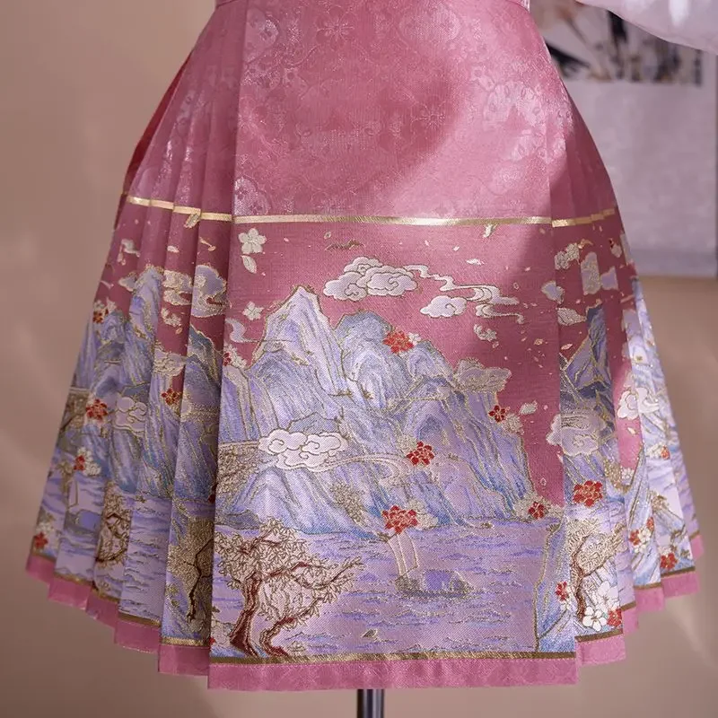 2026 Faldas Mujer De Moda Vintage Skirts Women Chinese Style High Waist Tunic Jupe Embroidery Summer Saia Pleated Floral Skirt