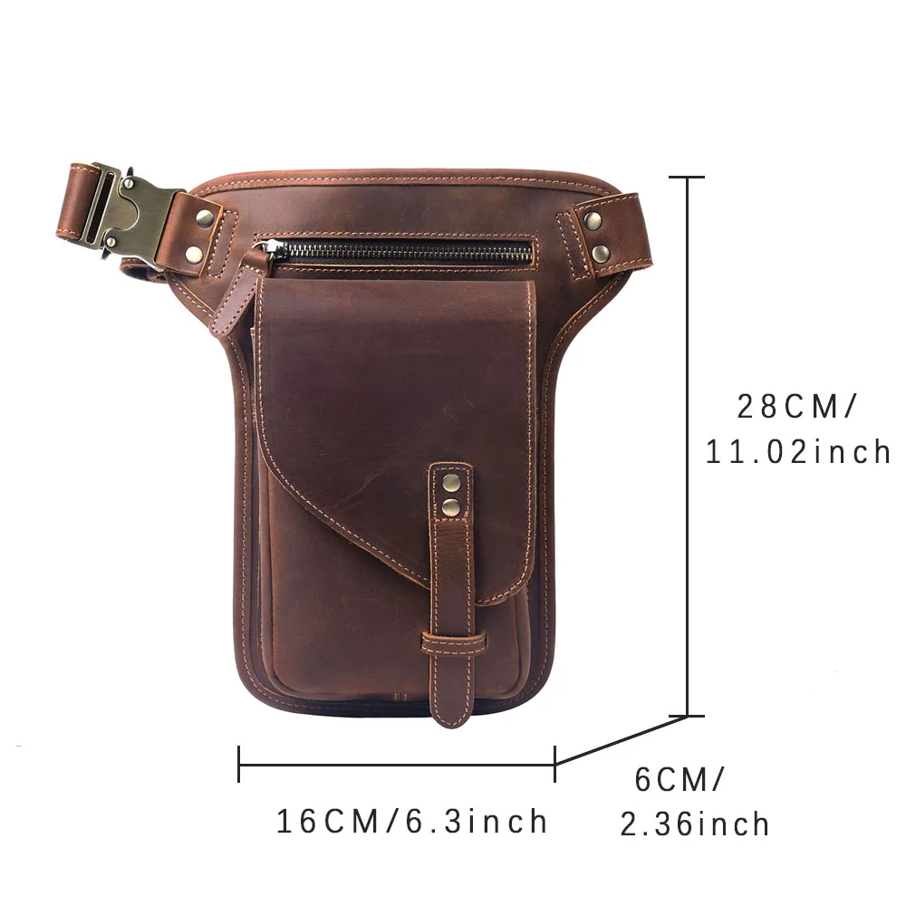 Vintage Herren Echtes Leder Taille Tasche Casual Schulter Taschen Top Schicht Rindsleder Outdoor Handy Holster Crazy Horse Leder – Detail 3