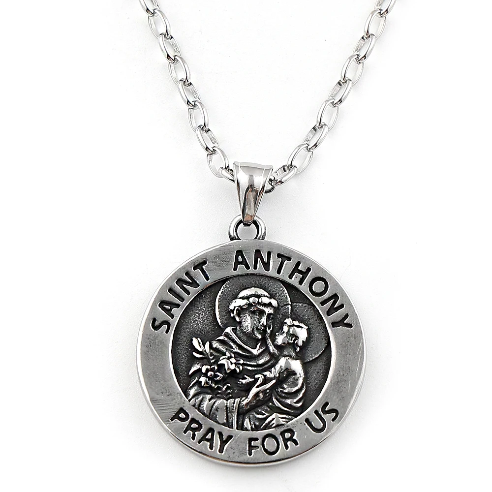 SANIT ANTHONY PRAY FOR US Chain For Women Men Stainless Steel Silver Color Patron Saint Of Lost Things Religious Jewelry Gifts