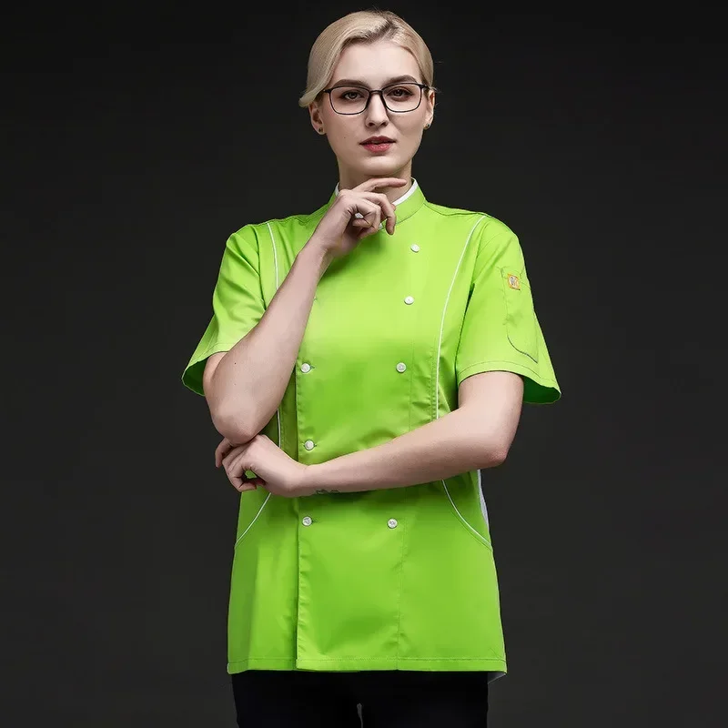 قميص الشيف سترة الطاهي للرجال والنساء معطف الطبخ مطعم فندق المطبخ ارتداء النادل موحدة قصيرة الأكمام ملابس المطبخ تقديم الطعام