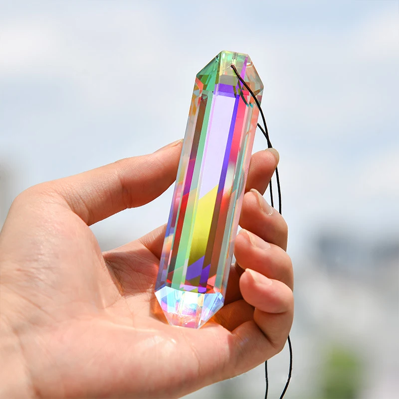 Kryształ 120mm AB kolory pryzmaty wiszące krople wisiorek Suncatcher Rainbow Maker długi pasek siatka części żyrandola DIY Home Decor