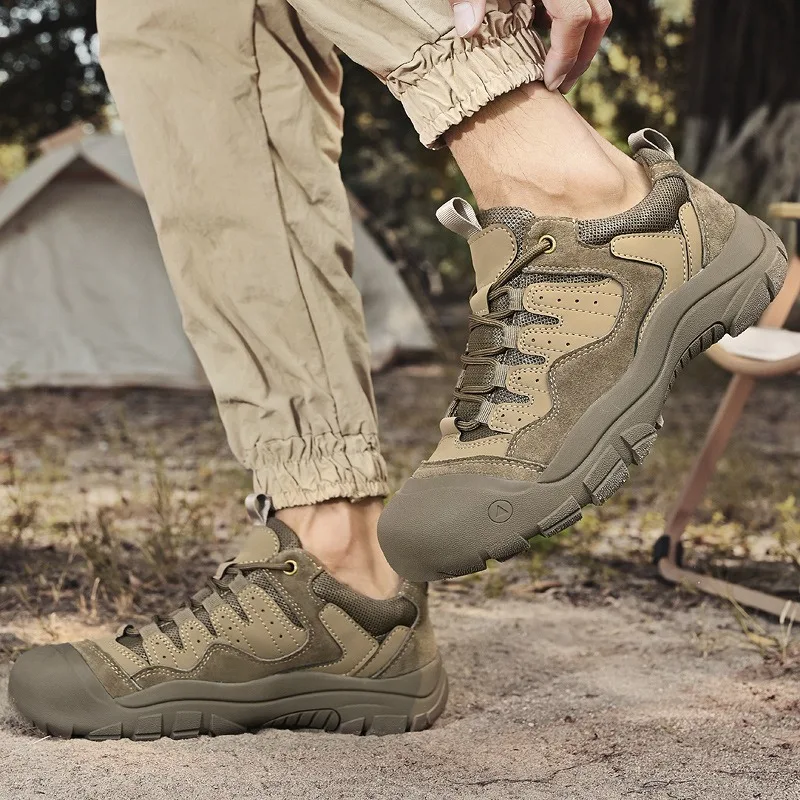 Zapatos de Senderismo para Hombre de Cuero de Gamuza, Antideslizantes, Resistentes al Desgaste, Transpirables, para Trekking, Escalada, Camping, Viajes y Uso Casual
