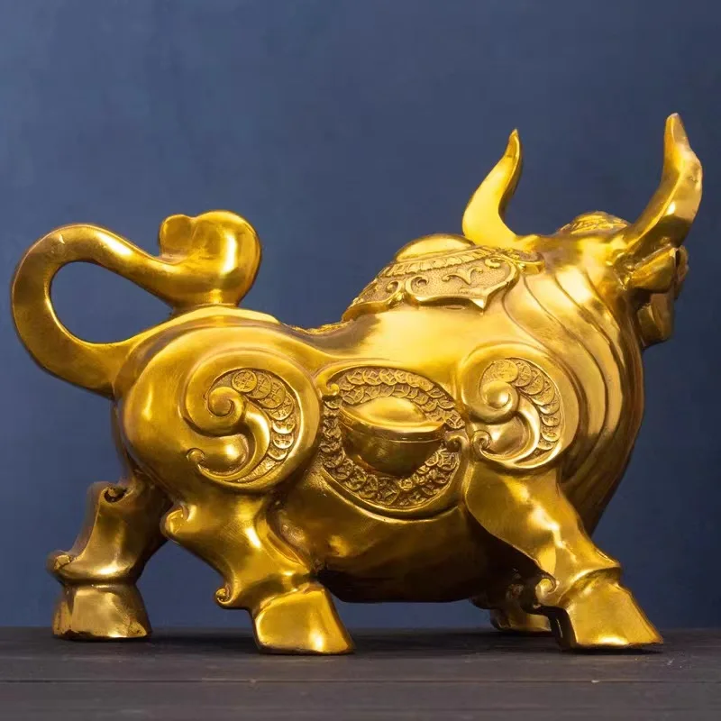 Handcrafted Bronze Zodiac Ox Figurine - Auspicious Ox with Raised Head - Feng Shui Home Decoration and Craft Gift
