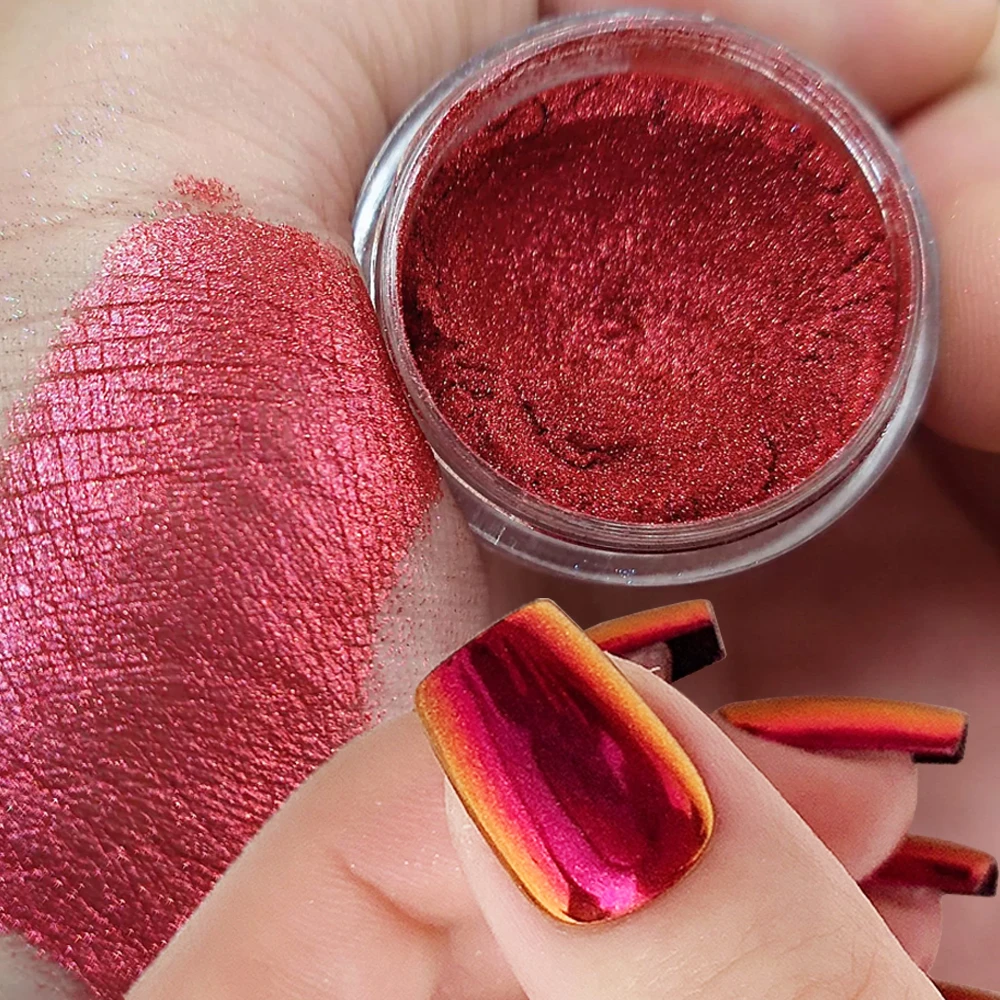 1 barattolo di Capodanno rosso camaleonte specchio magico polvere per unghie Y2K evidenziare specchio metallico per unghie pigmento cromato smalto gel sfregamento polvere