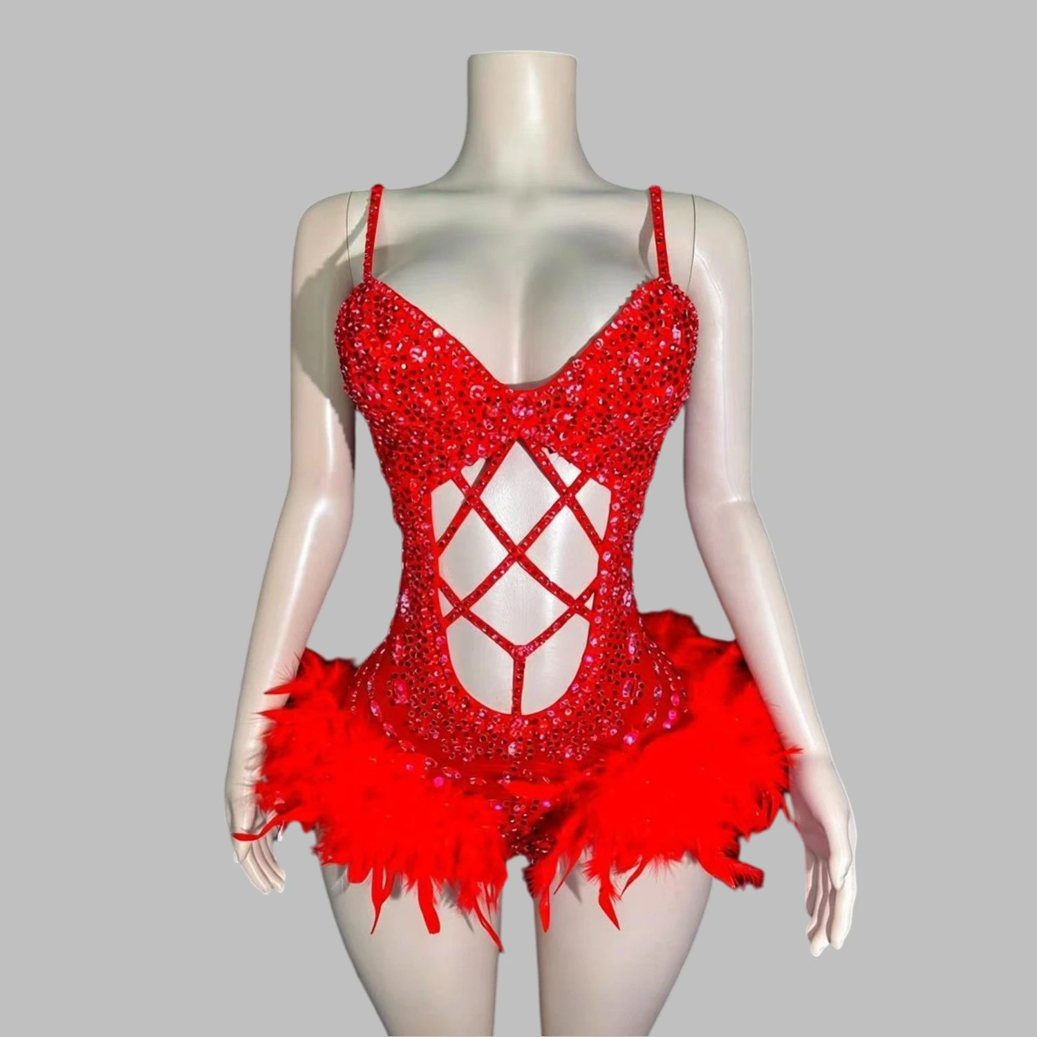 

Сценический костюм K-pop для женщин: сексуальное блестящее боди с вырезами, стразами и мехом, для танцовщиц, вечерних вечеринок и выступлений