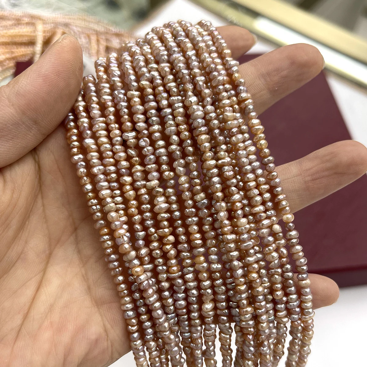 3-4mm Zufällige Rosa-Lila Unregelmäßige Süßwasserperlen Halbfertige Perlenkomponenten für Handgemachte DIY-Schmuck- und Bastelprojekte – Detail 2