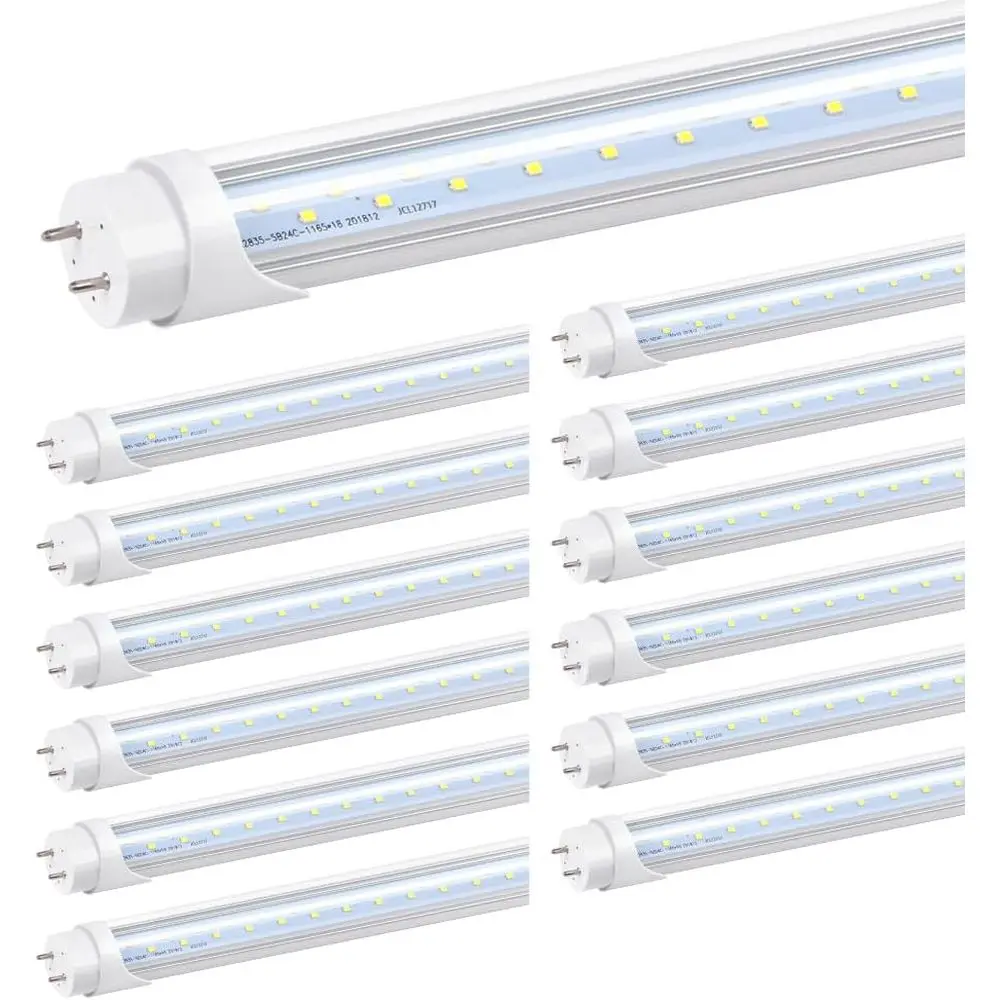 

(12 упаковок светодиодных ламп T8, 4-х цокольные, тип B, 24 Вт, 3120 лм, 6000K, дневной белый свет, 48 дюймов, с байпасом балласта)