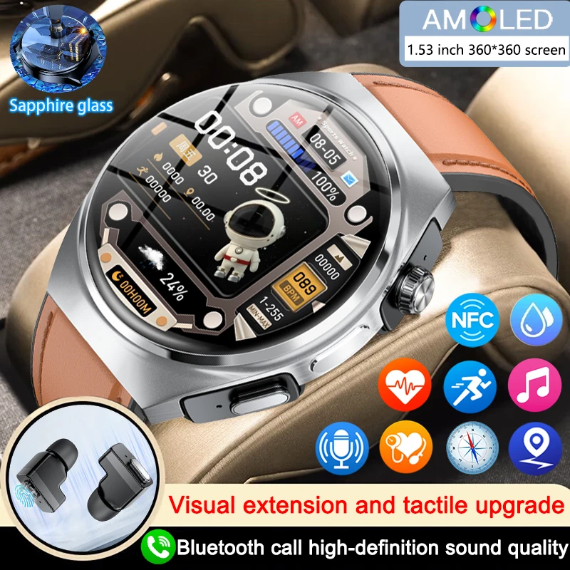 2024 New NFC TWS Music Talk Smartwatch Earphone 2 In 1 Men Smart Watch with Earbuds 4 Hours Of Strong Sound Effects Music Lover