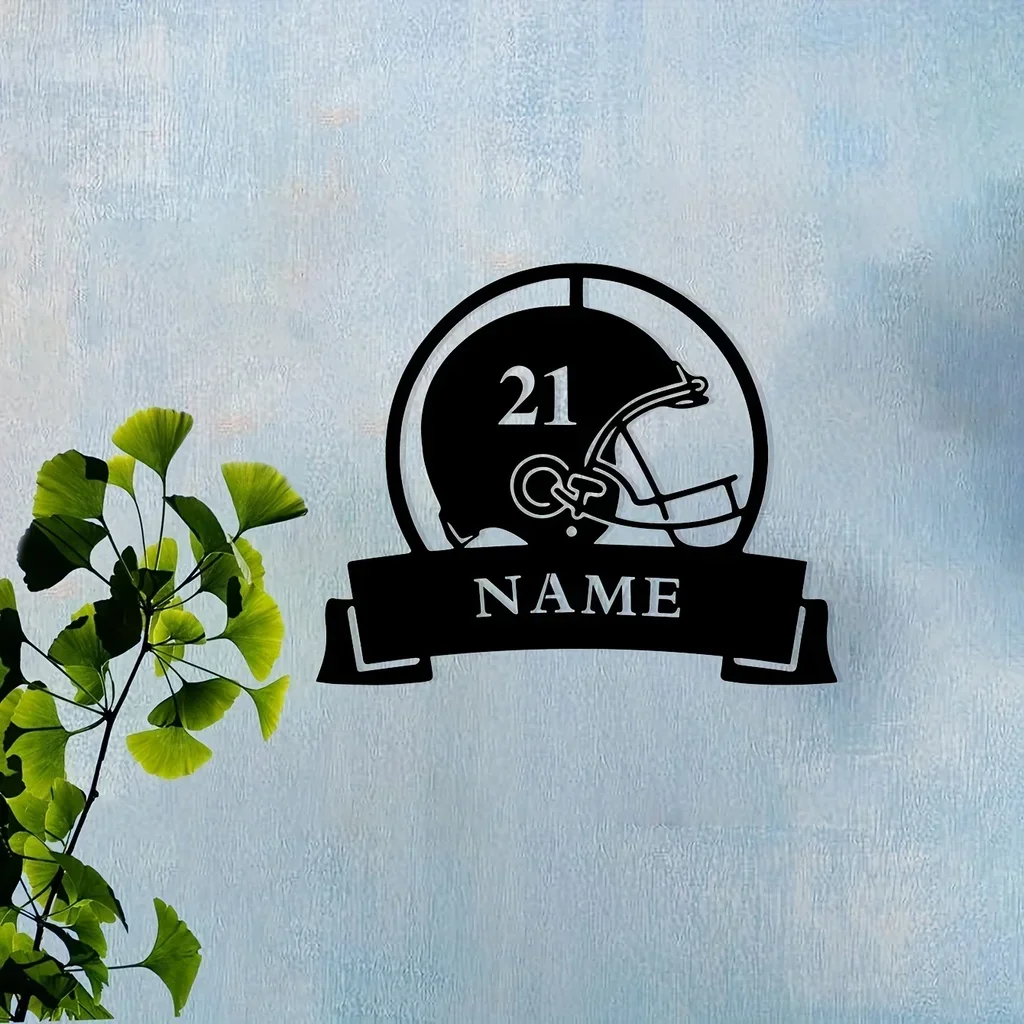 

CIFBUY Deco Iron Art Silhouette American Football Helmet Name and Number Customized Home Decoration Metal Wall Hanging Decor Si