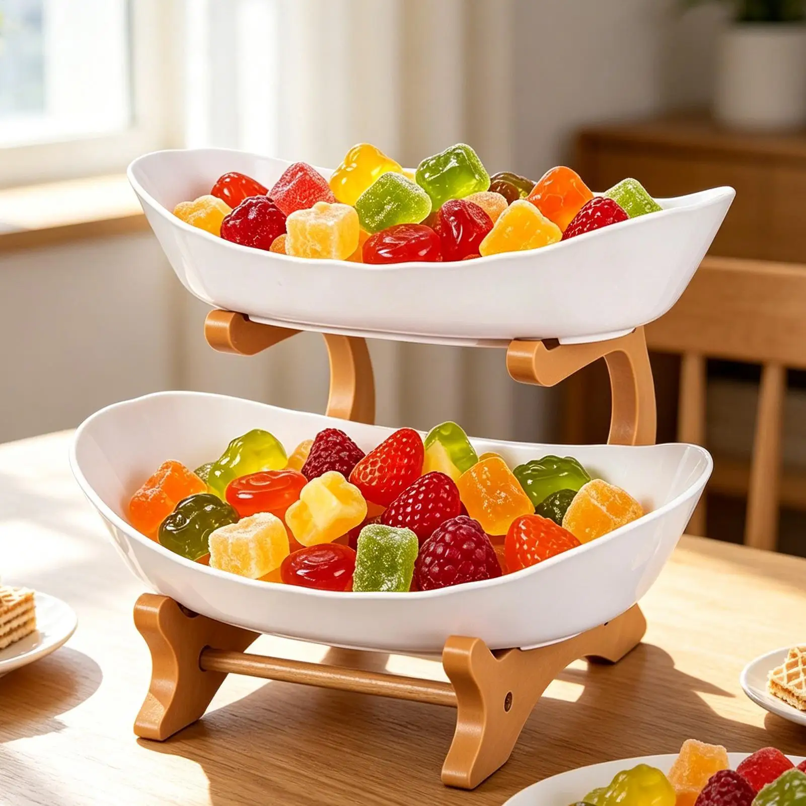 Tiered Fruit Stand 2-Tier Space-Saving Kitchen Storage Fruit Storage Tiered Serving Tray for Produce Vegetable Candy Snack Home