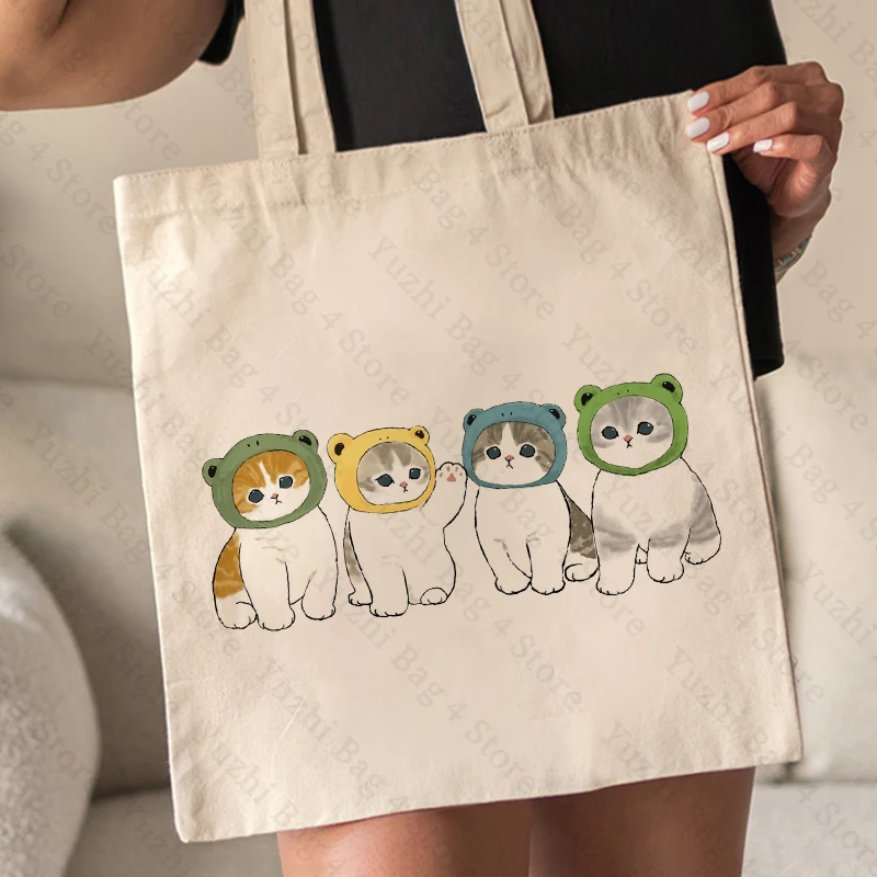 Bolso de mano con patrón de gatos Kawaii, bolsa de mercado amigable con los gatos, bolsas de lona, regalo para niños, regalos para el Día de los