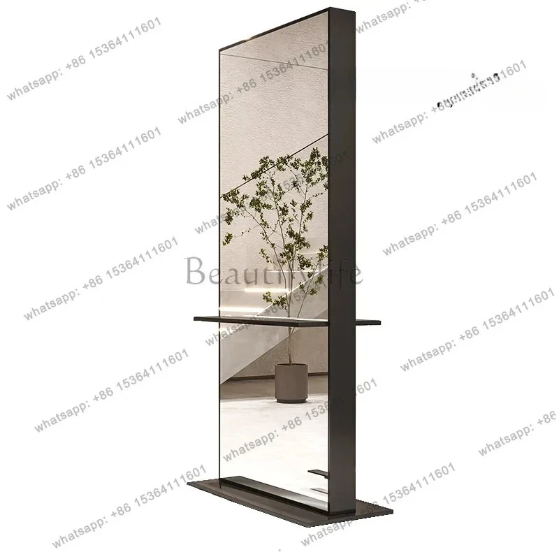 New hairdresser mirror table single and double-sided floor mirror haircut mirror with base tray seat